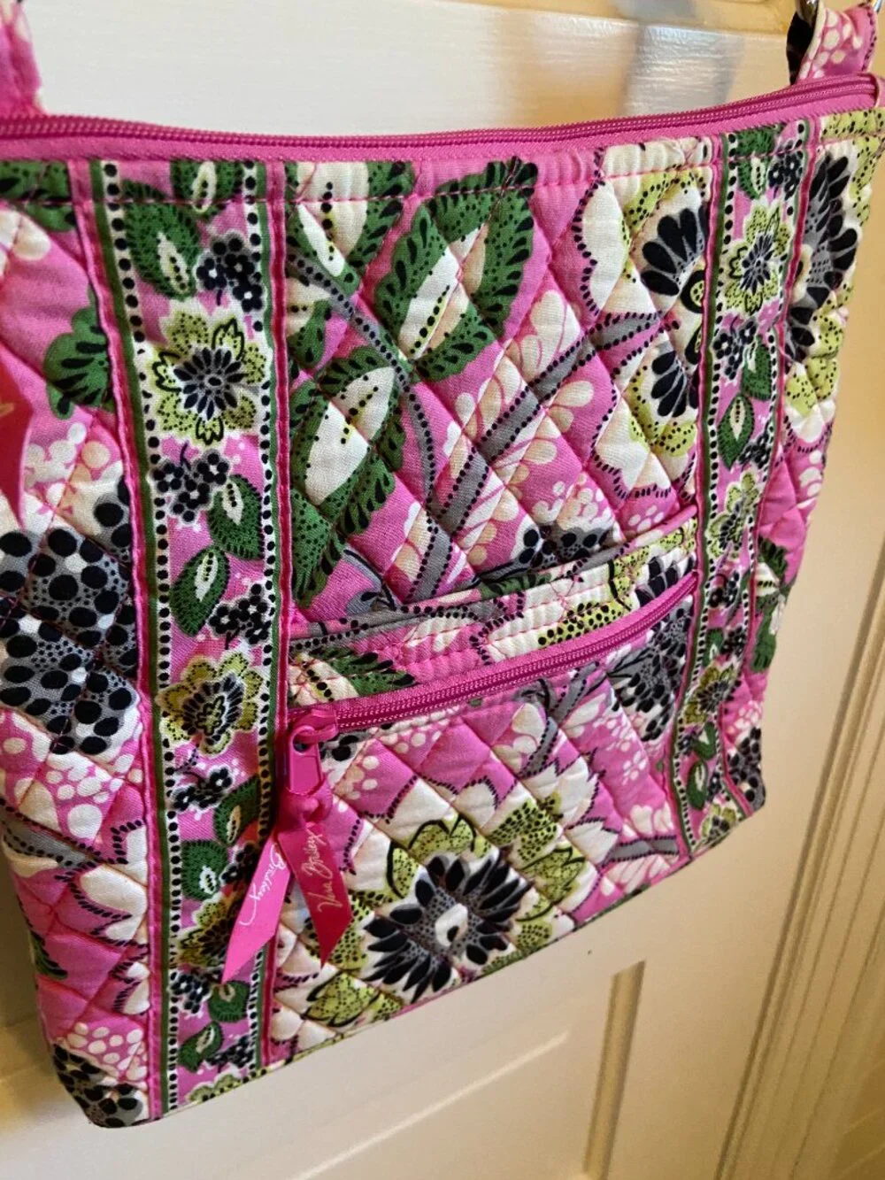 Vera Bradley Pink Green Floral Quilted Crossbody Bag 11x11